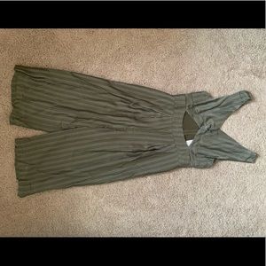 Mossy green striped jumpsuit with keyhole